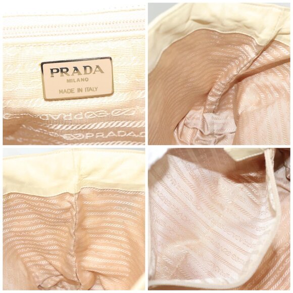 PRADA Hand Bag Leather Cream Silver Auth - Picture 15 of 16